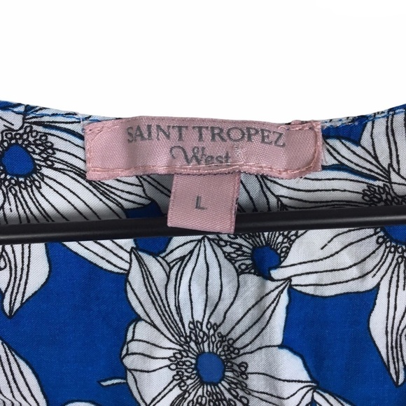 SAINT TROPEZ WEST Sleeveless Top Blouse Shell Floral Split V Neck Size Large - Picture 5 of 7